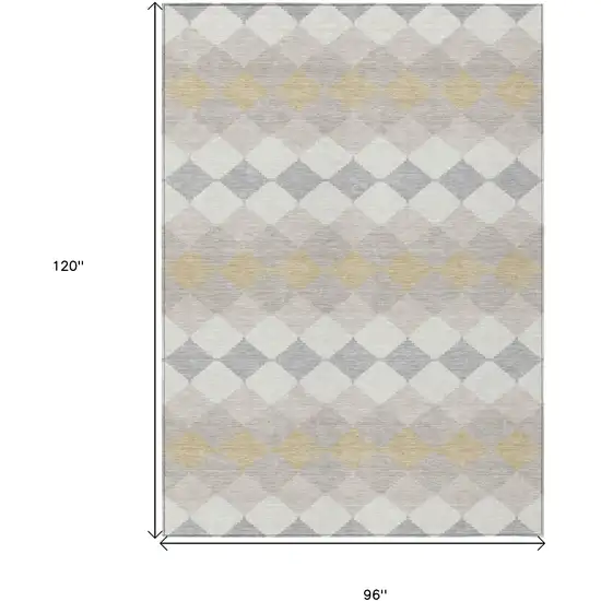 Ivory Gray And Gold Geometric Washable Indoor Outdoor Area Rug Photo 3