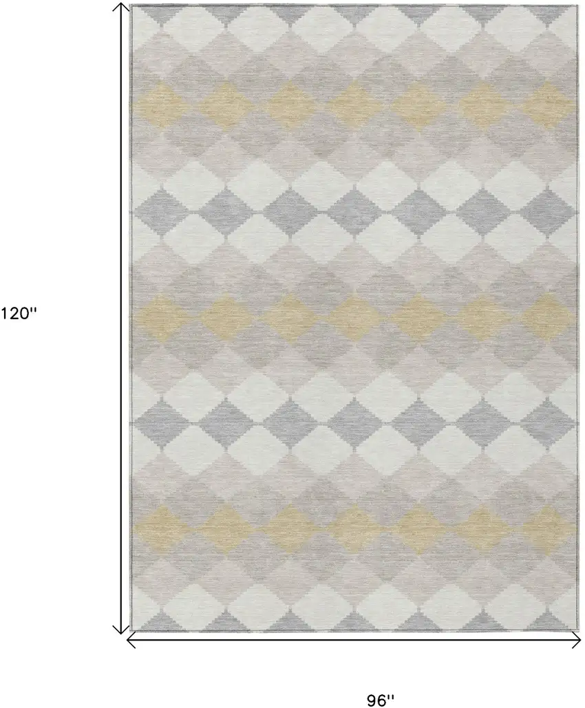 Ivory Gray And Gold Geometric Washable Indoor Outdoor Area Rug Photo 3