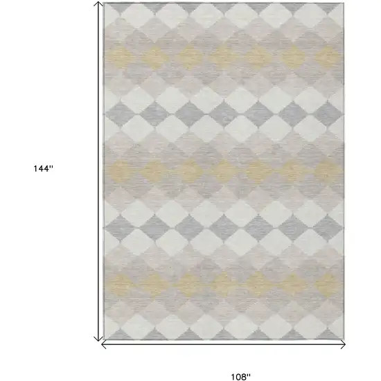 Ivory Gray And Gold Geometric Washable Indoor Outdoor Area Rug Photo 3