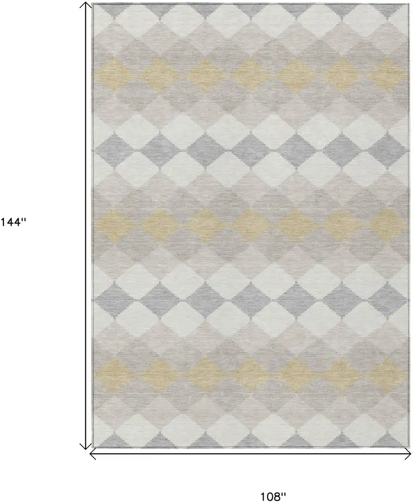 Ivory Gray And Gold Geometric Washable Indoor Outdoor Area Rug Photo 3