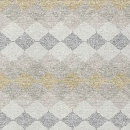 Ivory Gray And Gold Geometric Washable Indoor Outdoor Area Rug Photo 5