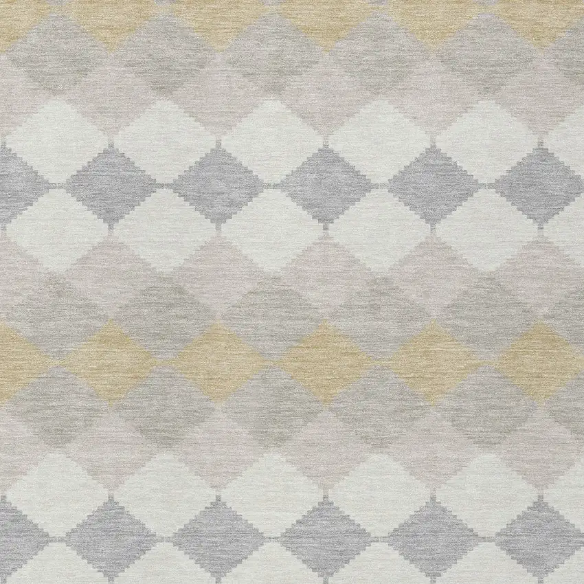Ivory Gray And Gold Geometric Washable Indoor Outdoor Area Rug Photo 5