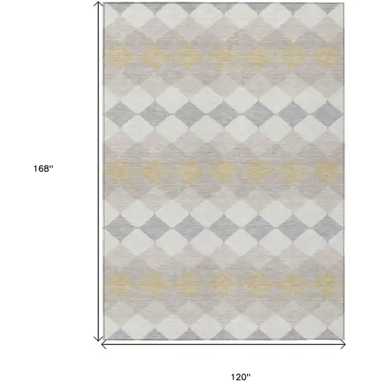 Ivory Gray And Gold Geometric Washable Indoor Outdoor Area Rug Photo 3