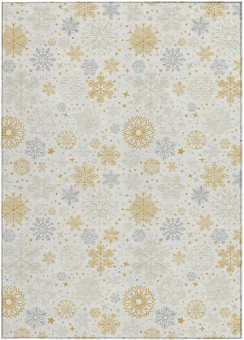 Ivory Gray And Gold Medallion Washable Indoor Outdoor Area Rug Photo 4
