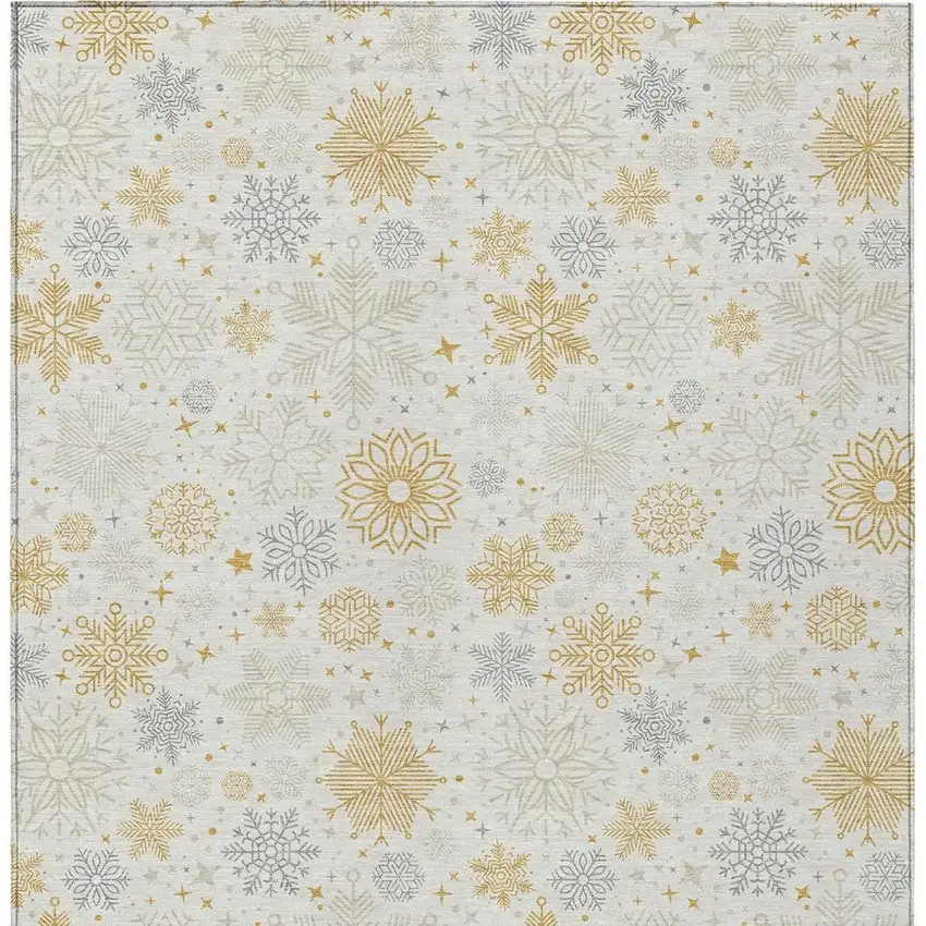 Ivory Gray And Gold Medallion Washable Indoor Outdoor Area Rug Photo 3