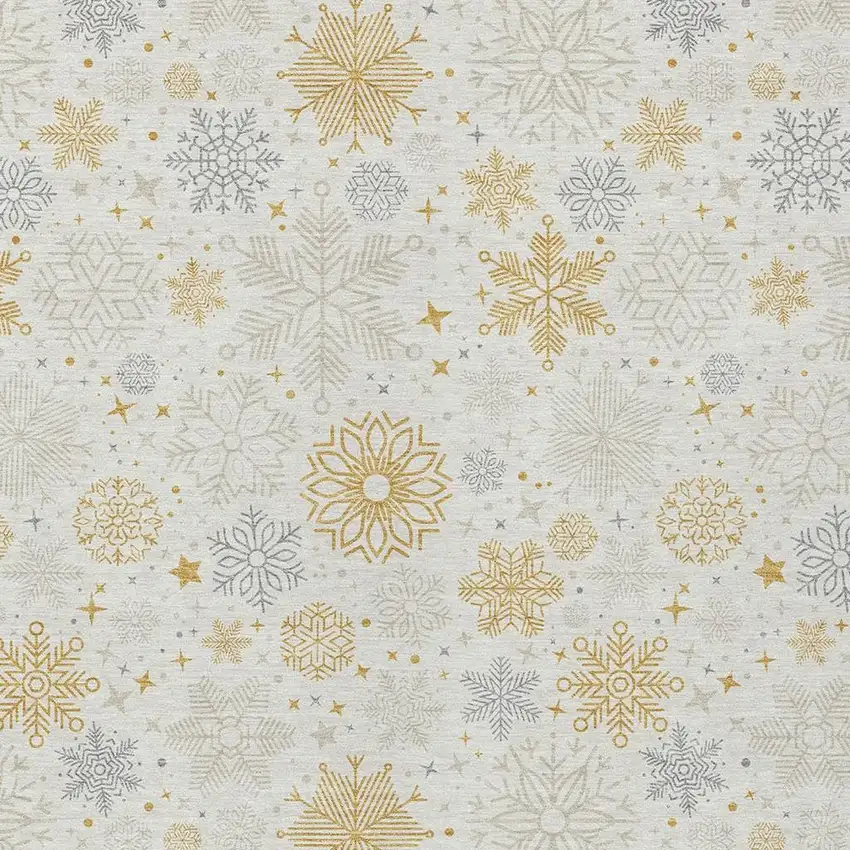 Ivory Gray And Gold Medallion Washable Indoor Outdoor Area Rug Photo 3