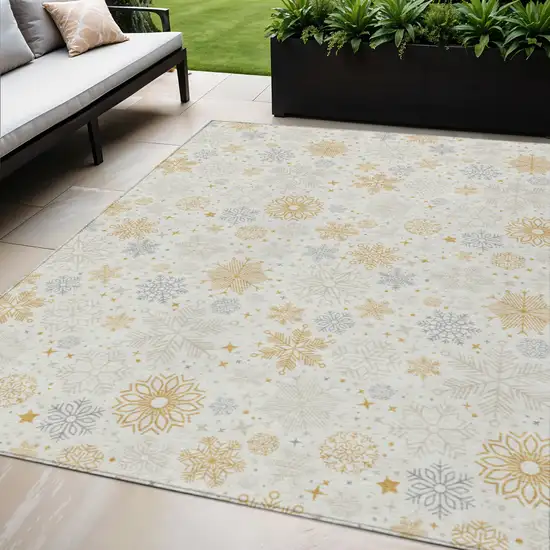 Ivory Gray And Gold Medallion Washable Indoor Outdoor Area Rug Photo 2