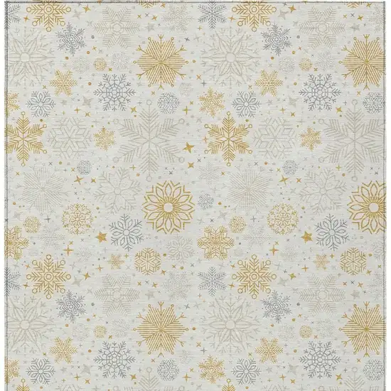 Ivory Gray And Gold Medallion Washable Indoor Outdoor Area Rug Photo 4