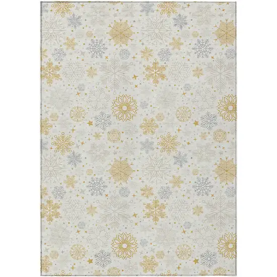 Ivory Gray And Gold Medallion Washable Indoor Outdoor Area Rug Photo 1