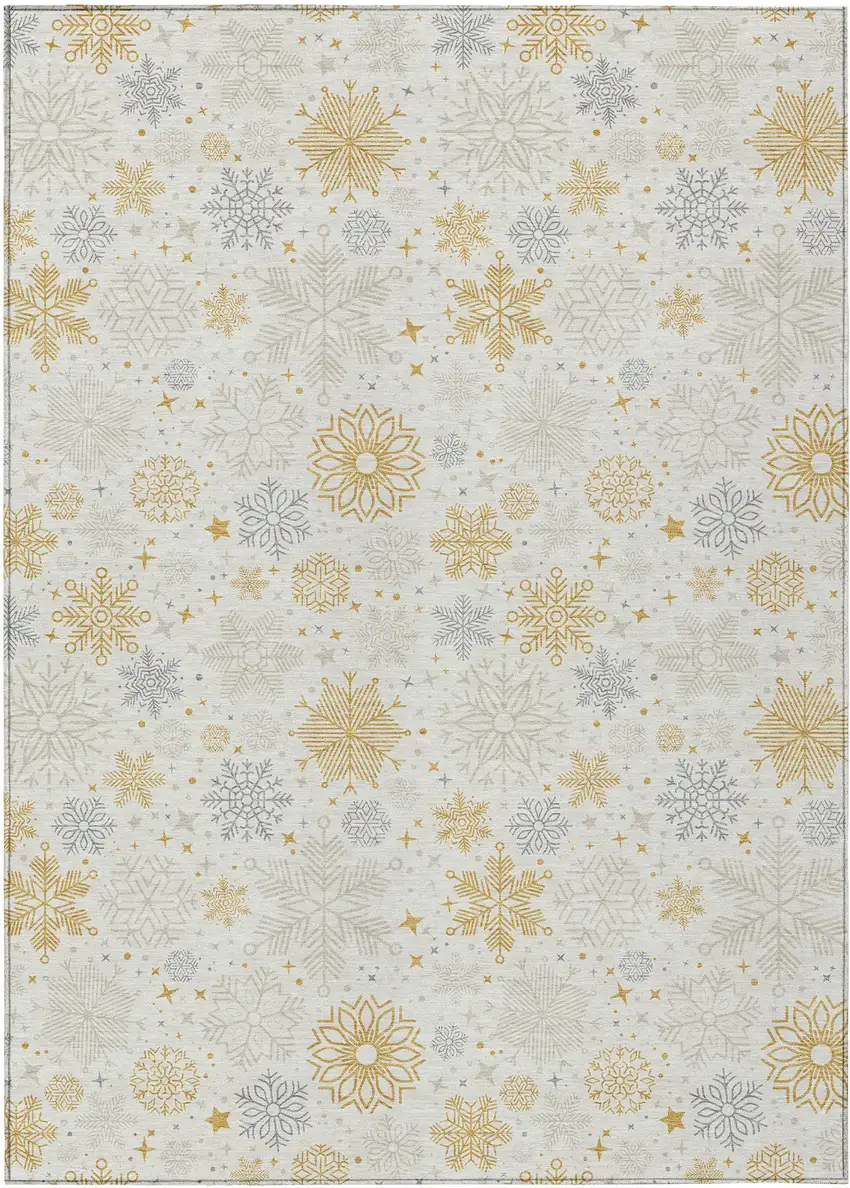 Ivory Gray And Gold Medallion Washable Indoor Outdoor Area Rug Photo 1