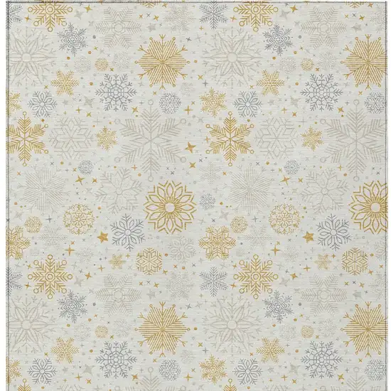 Ivory Gray And Gold Medallion Washable Indoor Outdoor Area Rug Photo 9