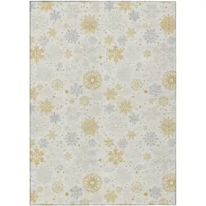 Photo of Ivory Gray And Gold Medallion Washable Indoor Outdoor Area Rug