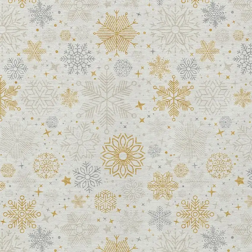 Ivory Gray And Gold Medallion Washable Indoor Outdoor Area Rug Photo 3