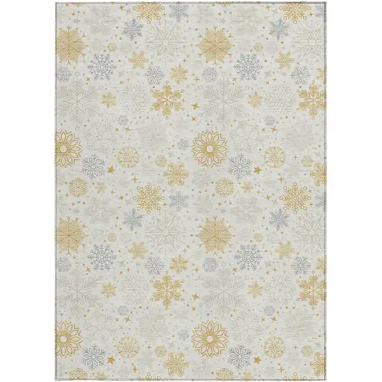 Ivory Gray And Gold Medallion Washable Indoor Outdoor Area Rug Photo 4