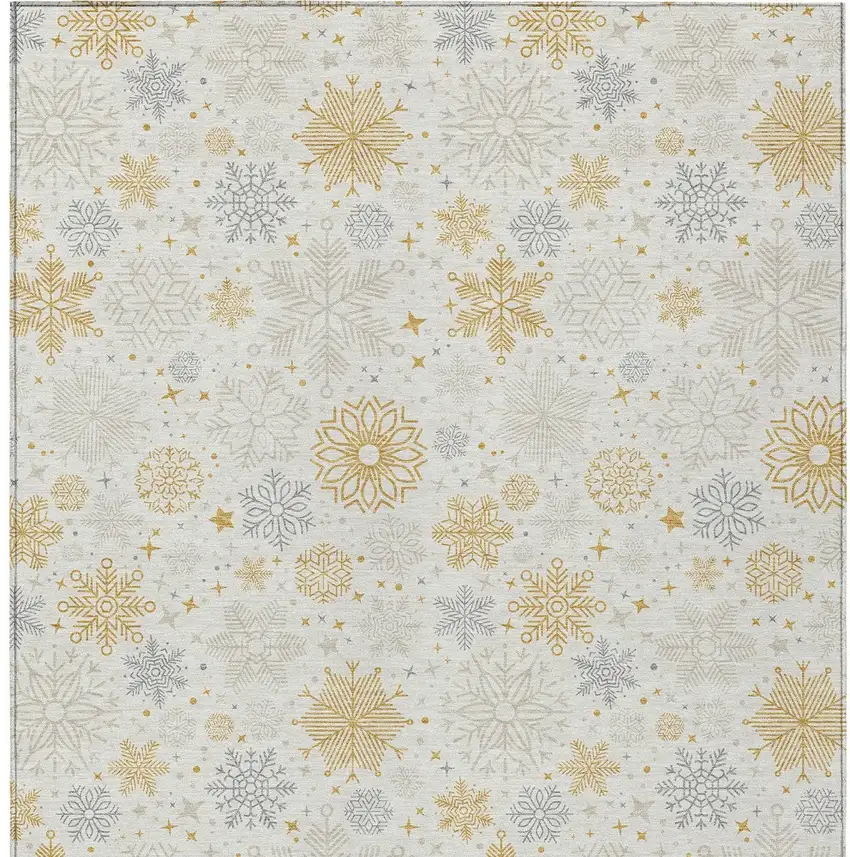 Ivory Gray And Gold Medallion Washable Indoor Outdoor Area Rug Photo 9