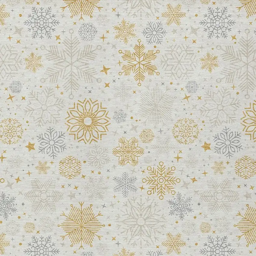 Ivory Gray And Gold Medallion Washable Indoor Outdoor Area Rug Photo 3