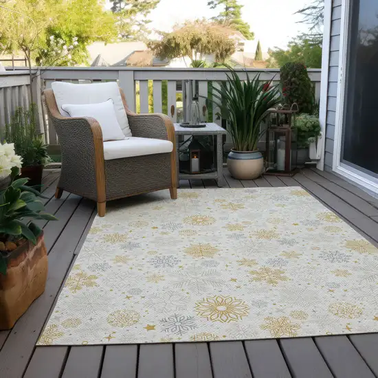 Ivory Gray And Gold Medallion Washable Indoor Outdoor Area Rug Photo 8