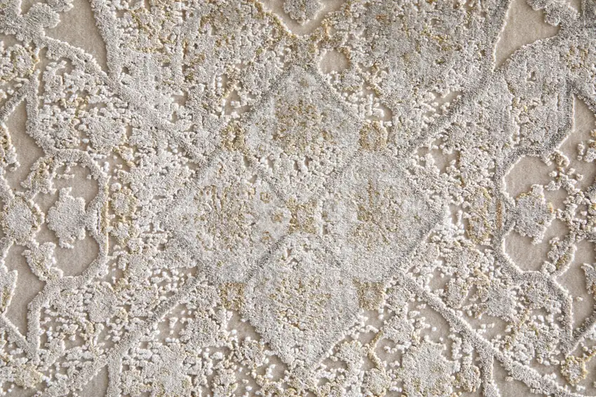 Ivory Gray And Gold Oriental Area Rug With Fringe Photo 9