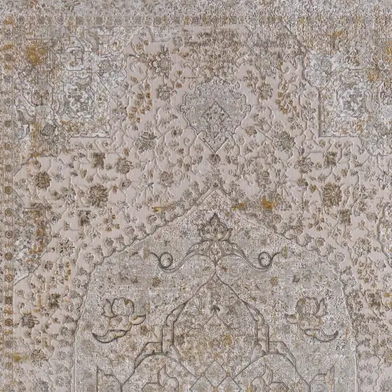 Ivory Gray And Gold Oriental Area Rug With Fringe Photo 3