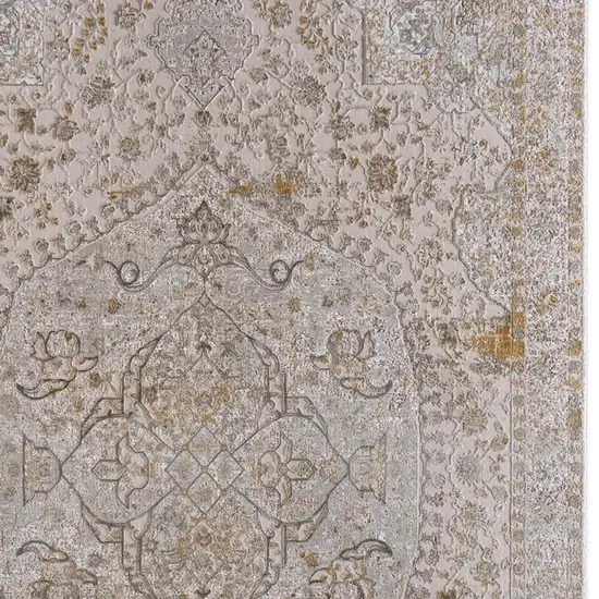 Ivory Gray And Gold Oriental Area Rug With Fringe Photo 3