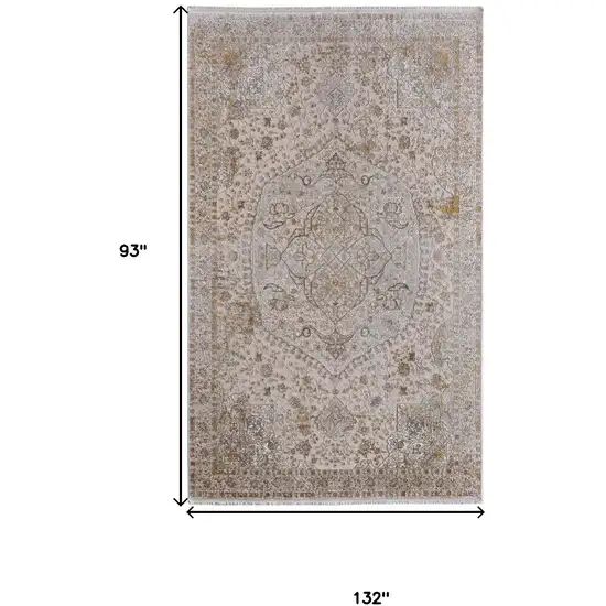 Ivory Gray And Gold Oriental Area Rug With Fringe Photo 3
