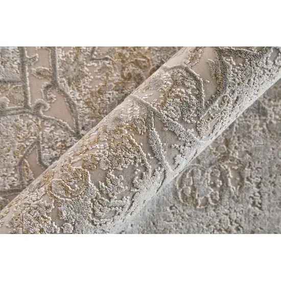 Ivory Gray And Gold Oriental Area Rug With Fringe Photo 9