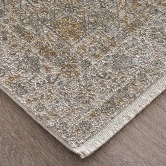 Ivory Gray And Gold Oriental Area Rug With Fringe Photo 7