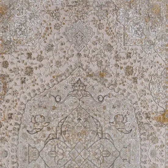 Ivory Gray And Gold Oriental Area Rug With Fringe Photo 3