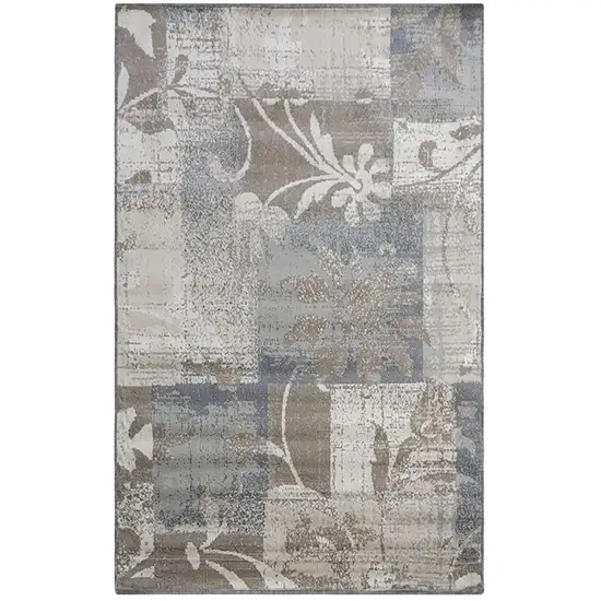 Gray And Ivory Floral Distressed Area Rug Photo 2