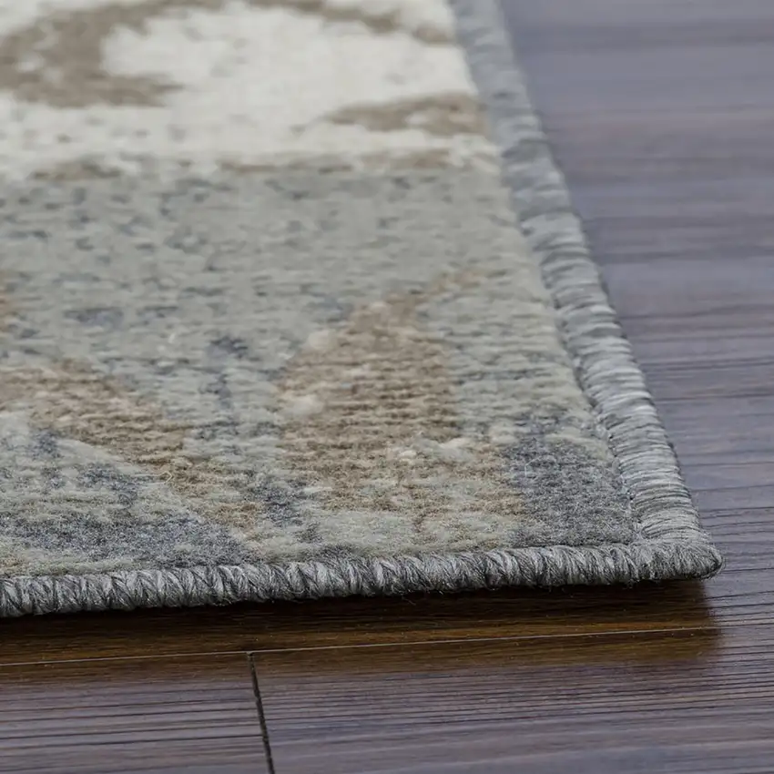 Ivory Gray And Olive Floral Power Loom Distressed Stain Resistant Area Rug Photo 4