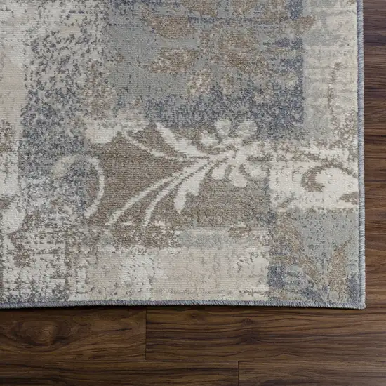 Gray And Ivory Floral Distressed Area Rug Photo 4