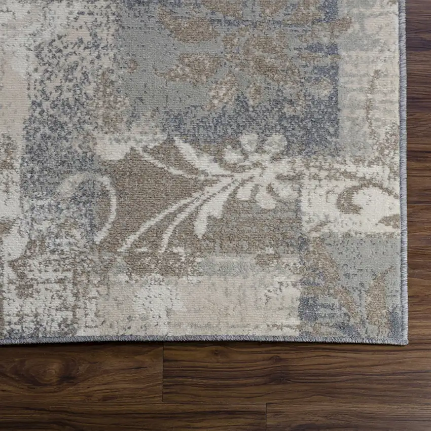 Gray And Ivory Floral Distressed Area Rug Photo 4