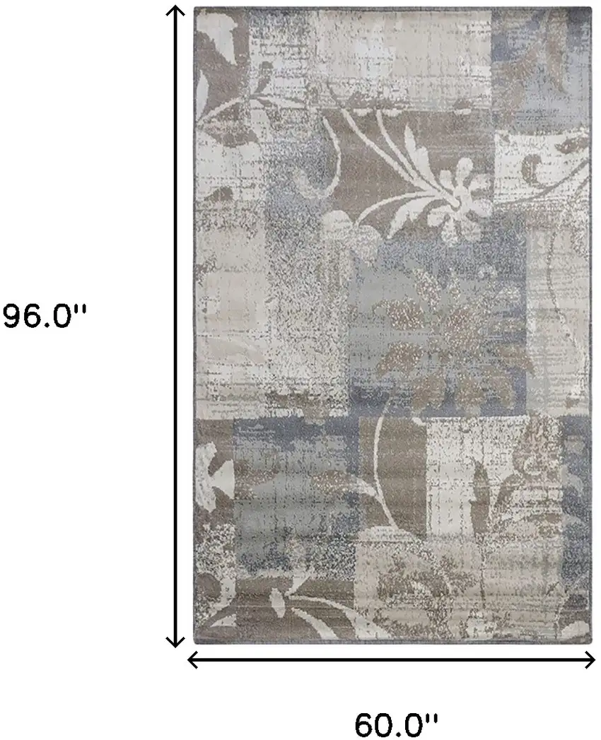 Ivory Gray And Olive Floral Power Loom Distressed Stain Resistant Area Rug Photo 9