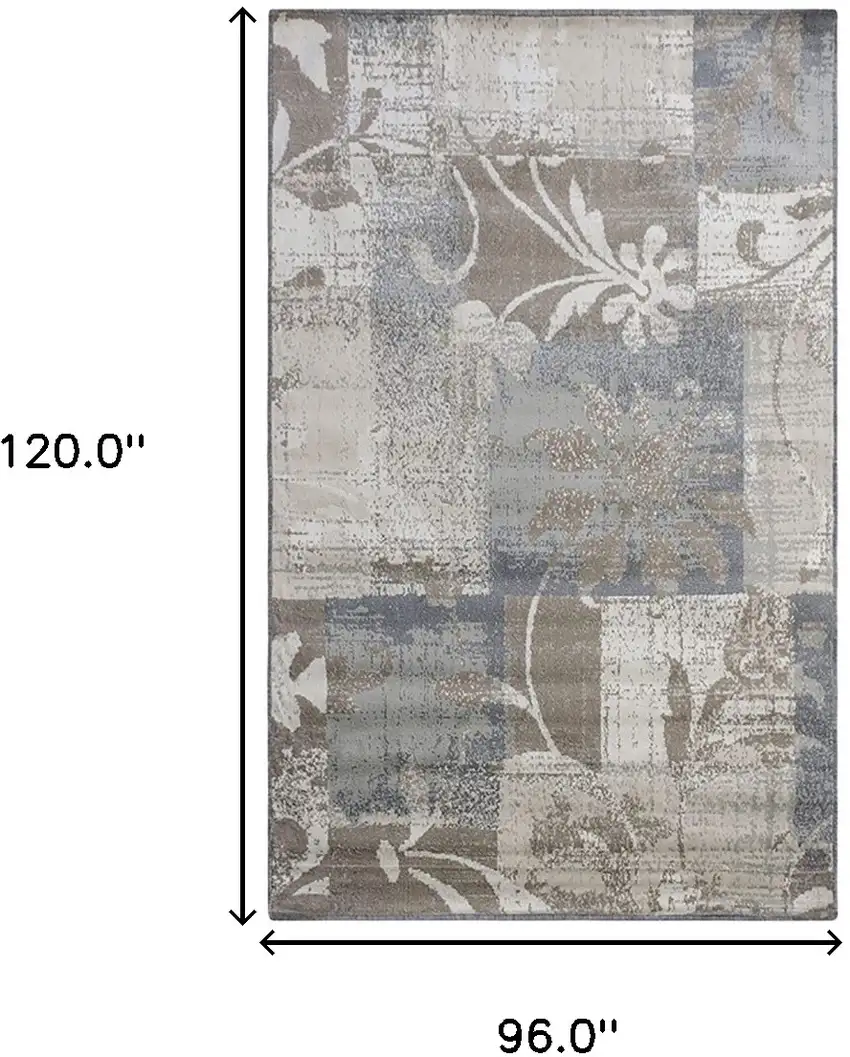 Ivory Gray And Olive Floral Power Loom Distressed Stain Resistant Area Rug Photo 9