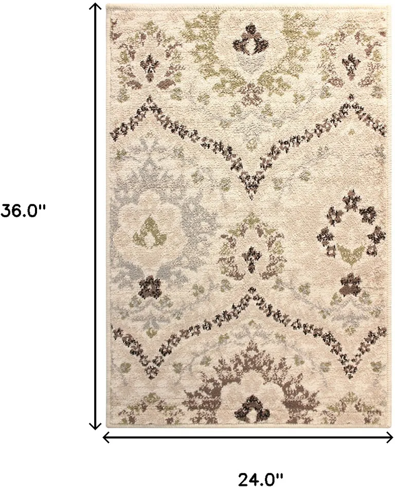 Ivory Gray And Olive Floral Stain Resistant Area Rug Photo 4