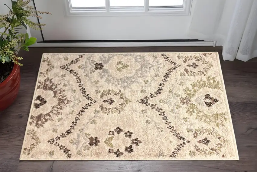 Ivory And Gray Floral Distressed Area Rug Photo 5
