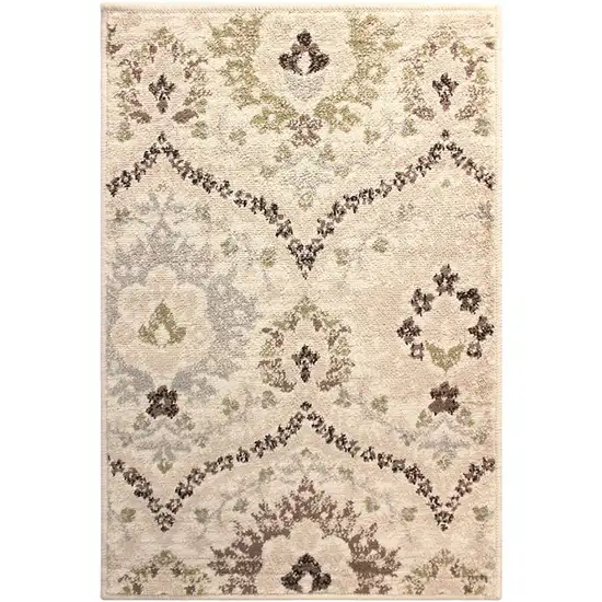 Ivory Gray And Olive Floral Stain Resistant Area Rug Photo 1