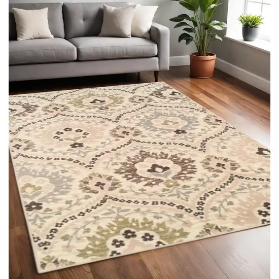 Gray And Ivory Floral Area Rug Photo 1