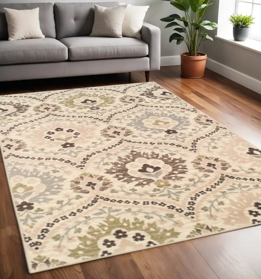 Gray And Ivory Floral Area Rug Photo 1