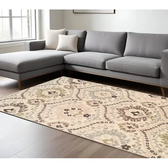 Gray And Ivory Floral Area Rug Photo 1