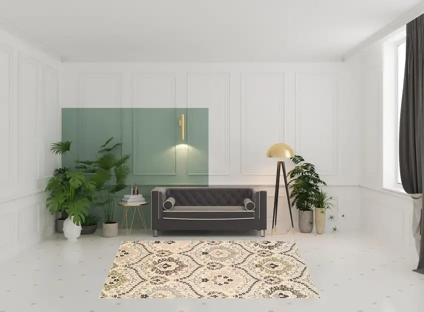 Ivory Gray And Olive Floral Stain Resistant Area Rug Photo 9