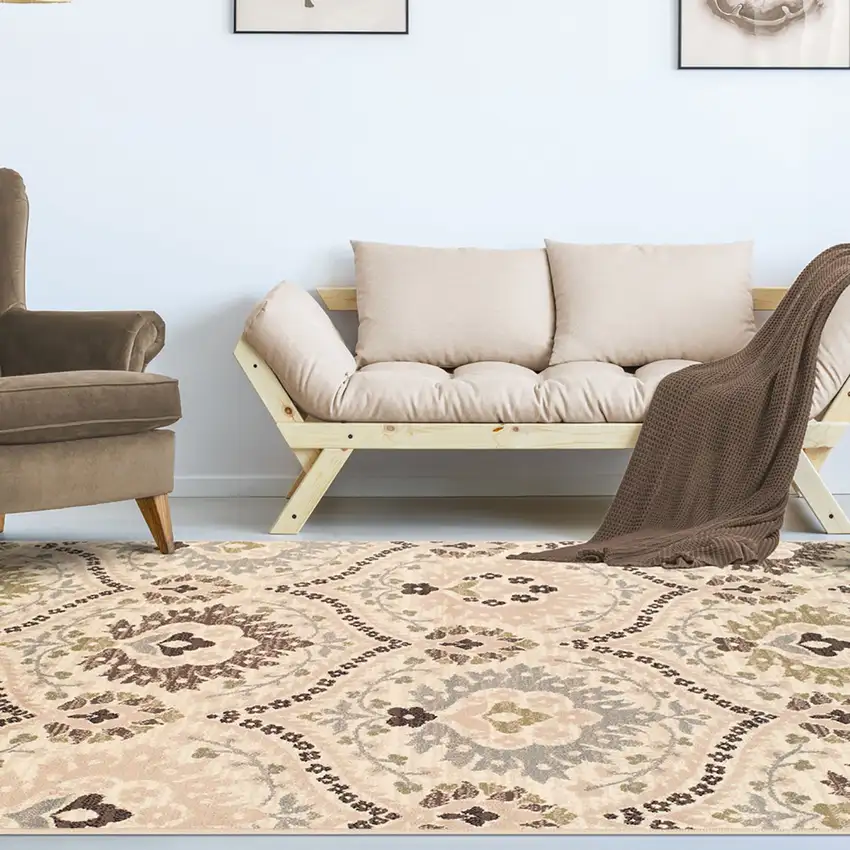 Gray And Ivory Floral Area Rug Photo 6