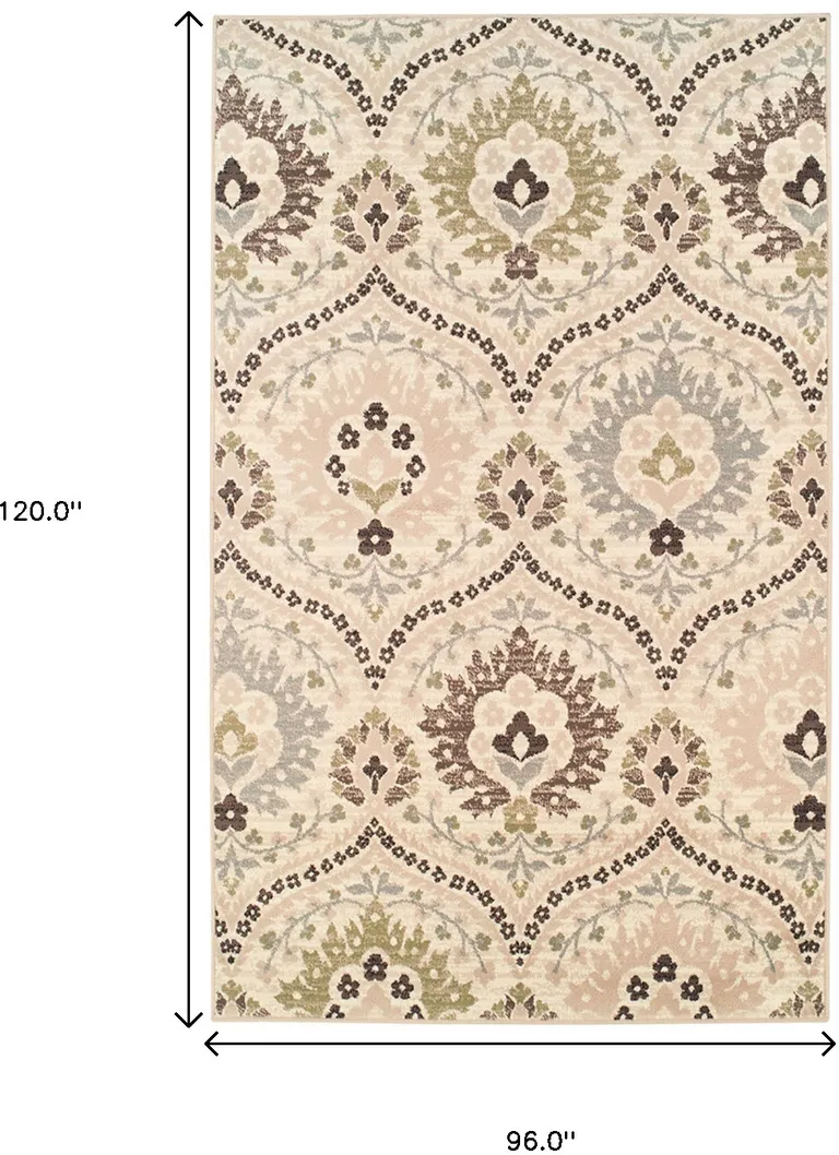 Ivory Gray And Olive Floral Stain Resistant Area Rug Photo 4