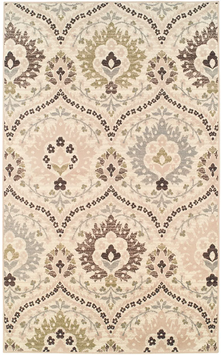 Ivory Gray And Olive Floral Stain Resistant Area Rug Photo 3