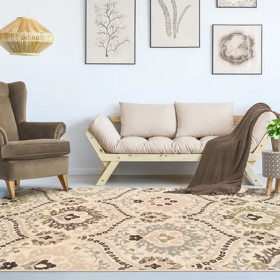Gray And Ivory Floral Area Rug Photo 5