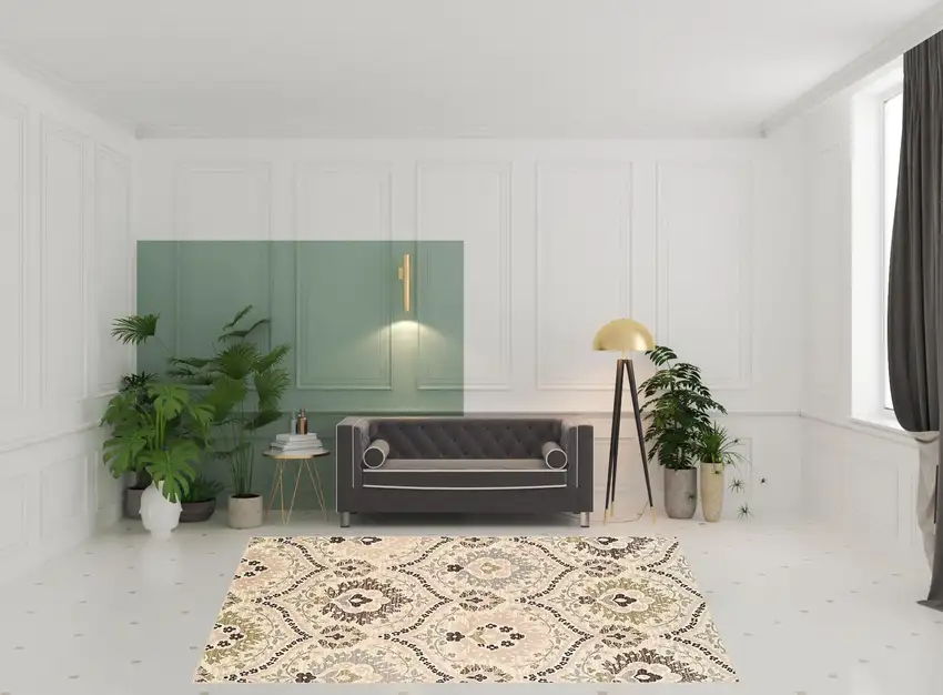 Ivory Gray And Olive Floral Stain Resistant Area Rug Photo 9