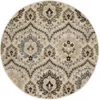 Photo of Ivory Gray And Olive Round Floral Stain Resistant Area Rug