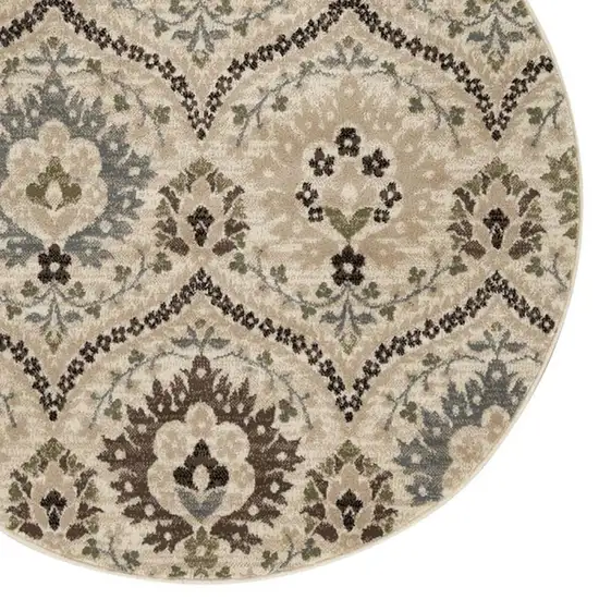 5' Brown Beige And Gray Floral Round Rug Photo 4