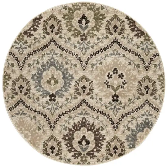 5' Brown Beige And Gray Floral Round Rug Photo 5