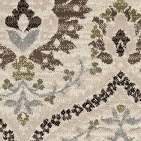 5' Brown Beige And Gray Floral Square Rug Photo 4